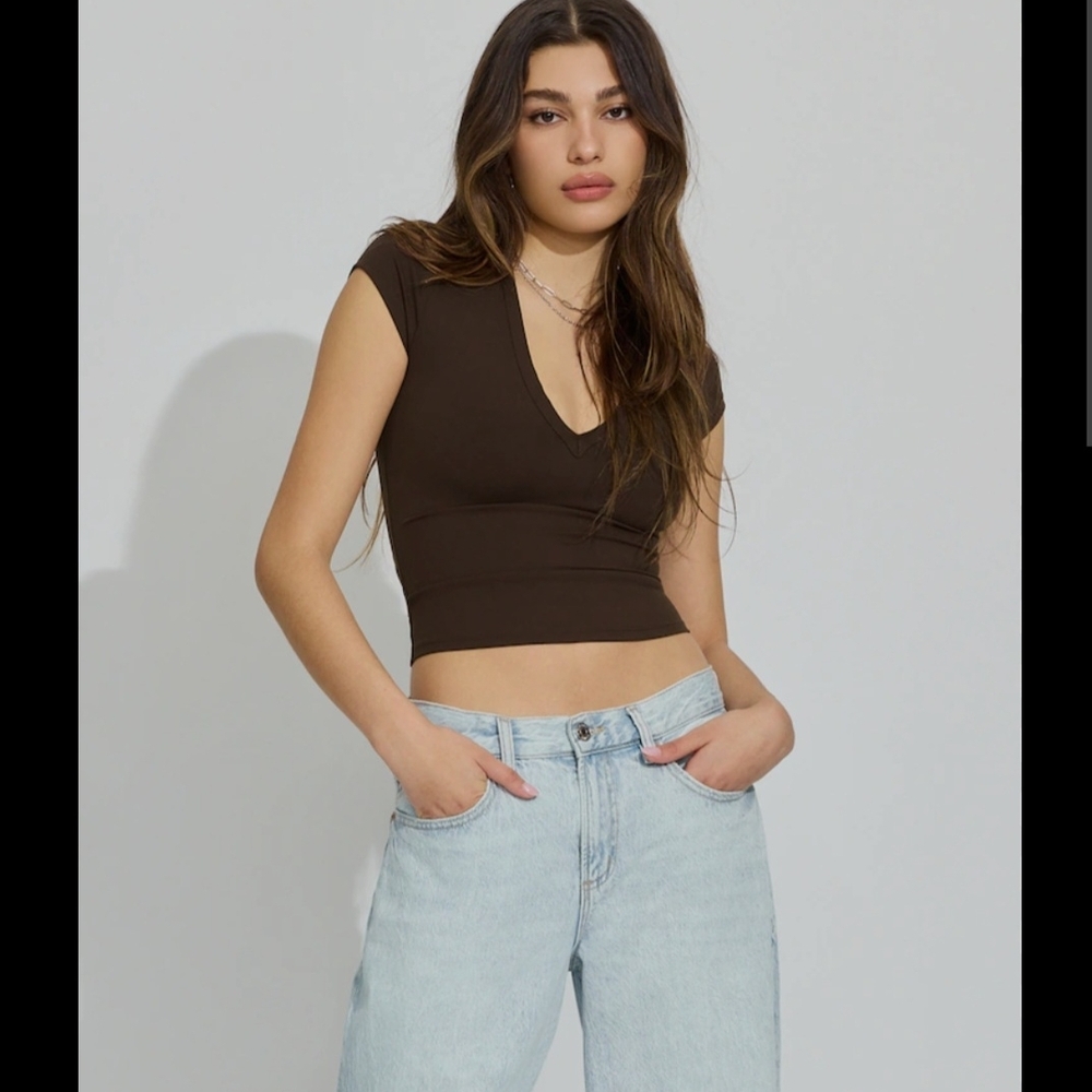 Garage Dark Brown V-Neck Crop Top